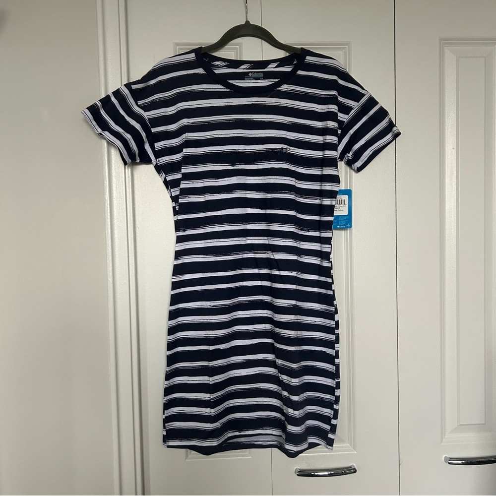 Columbia blue and white dress